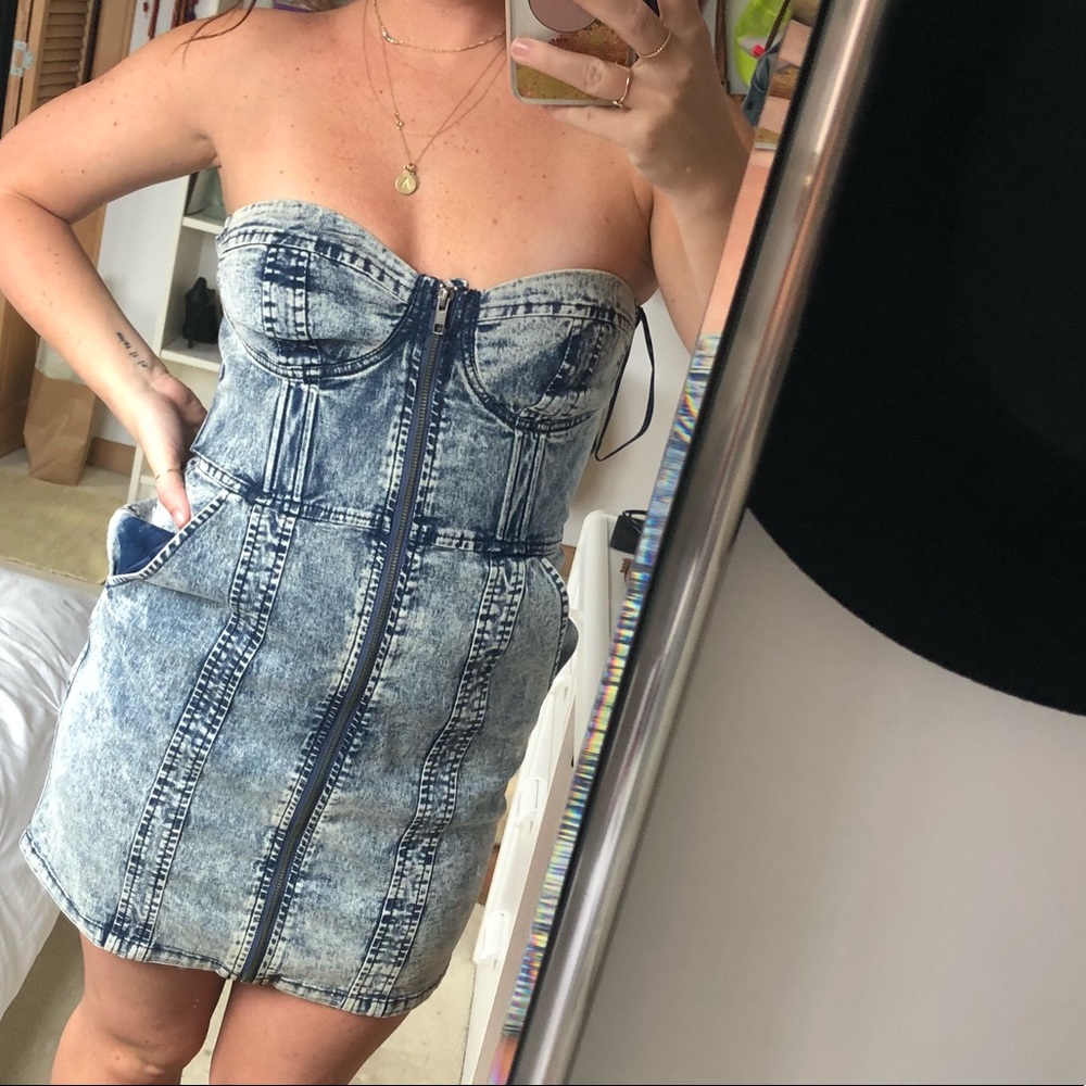 One of a kind denim zip-up mini dress